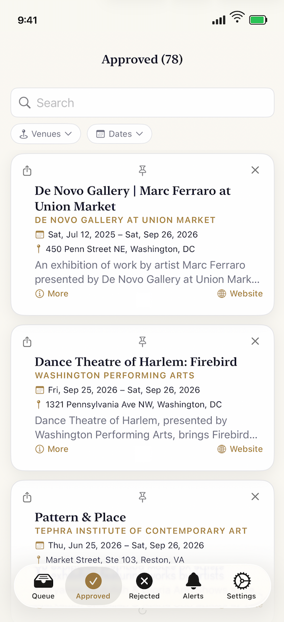 DC Arts Events app screenshot