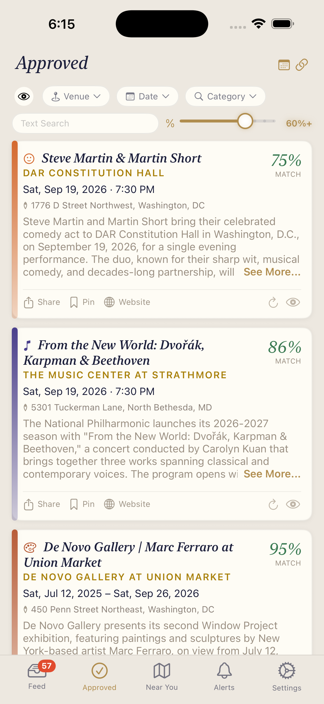 DC Arts Events app screenshot