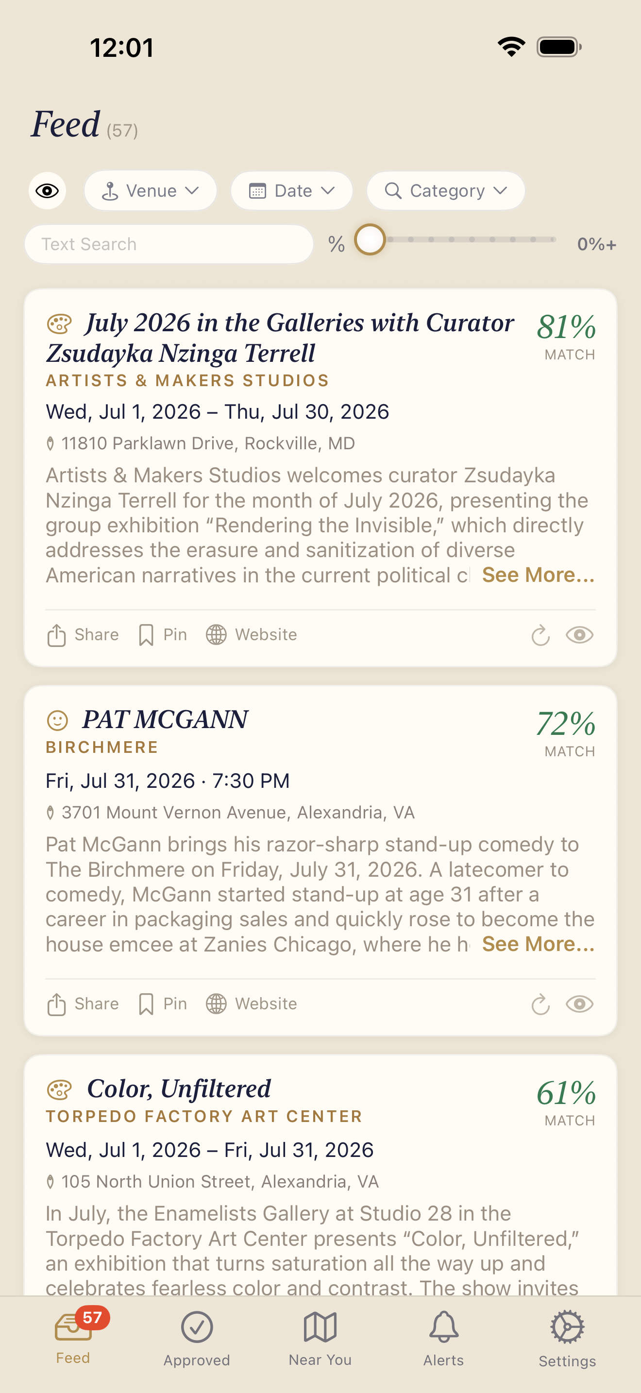 DC Arts Events app screenshot